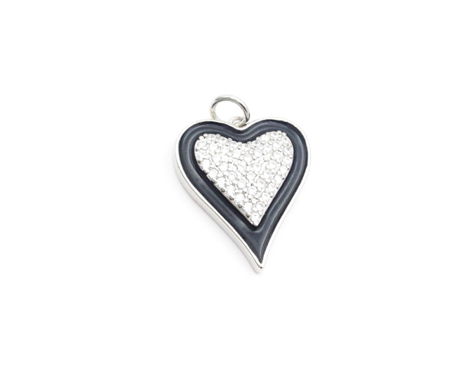 Подвеска Сердце с эмалью и фианитами цвет серебро размер 20*16,5мм Серебро